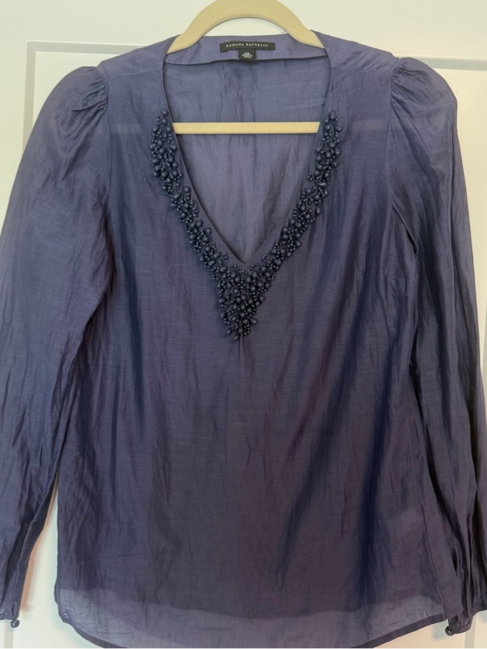 Banana Republic Purple V-Neck Beaded Women's Top